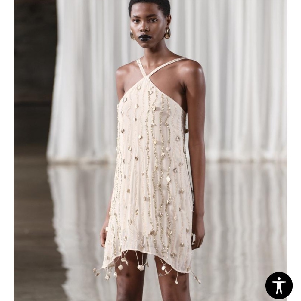 Elegant Cream Beaded Dress